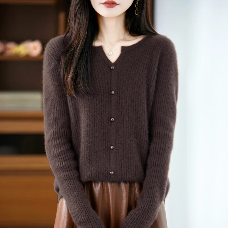 Women's Wool Sweater Spring Autumn Soft Warm Long Sleeve Cardigan Shirt High Quality 100% Merino Wool Knitwear Cashmere Tops