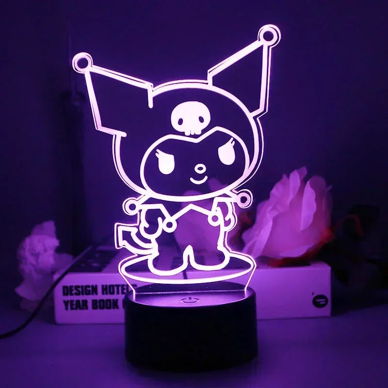 Kawaii Sanrio 3D LED Night Light Cartoon Cinnamoroll Kuromi Anime Figure Toys Table Lamp Hello Kitty Room Decor Birthday Gifts