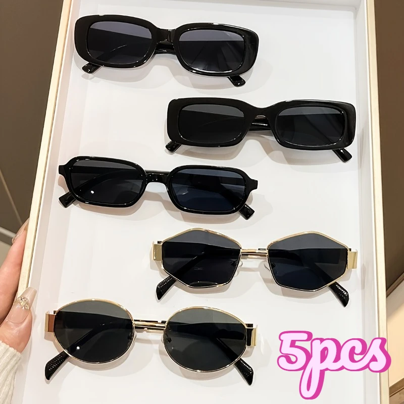 5Pcs Women's Fashion Glasses Frames, Black Versatile Frames for Daily Casual Wear, Parties & Gifting, Lenses Not Included