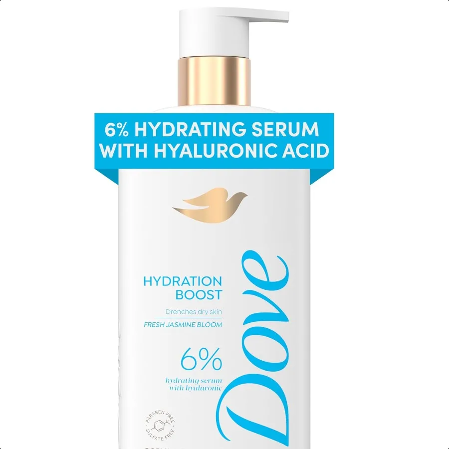 

Dove Serum Body Wash Hydration Boost actively drenches dry skin with Hyaluronic Acid Serum 18.5 Fl Oz