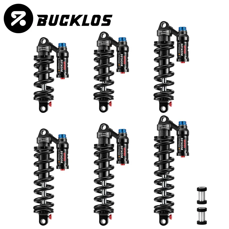 BUCKLOS MTB Coil Rear Shock 550LBS Adjustable Compression Rebound 190-265mm Suspension Absorber for AM FR DH E-Bike Cycling