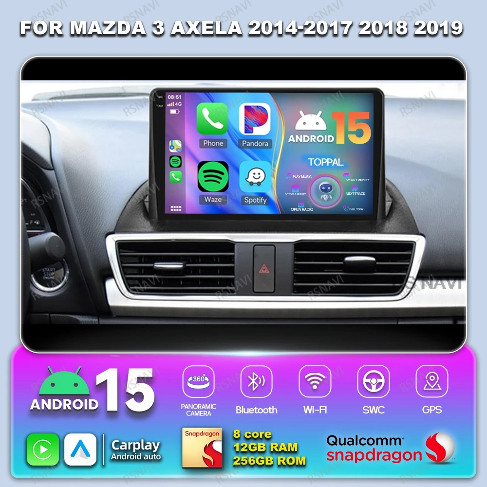 

Автомобильный радиоприемник Android 15 для Mazda 3 Axela 2014-2017 2018 2019 4G LTE QLED DSP DVD GPS Qualcomm BT Viedo Player Стерео Автораadio
