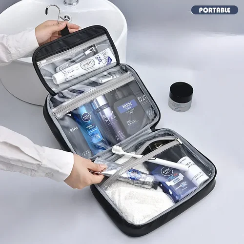 Bolsas de cosméticos para hombre, artículos esenciales de viaje, organizador de cosméticos, bolsa de almacenamiento colgante plegable, bolsa de maquillaje de lujo impermeable transparente