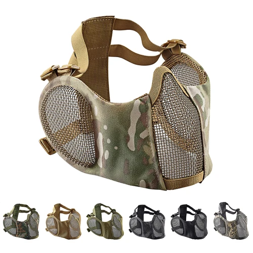 Máscaras tácticas Airsoft, malla de red de acero y Metal, máscara protectora para las orejas, caza en el campo, juegos de guerra al aire libre, tiro táctico, máscara de Paintball