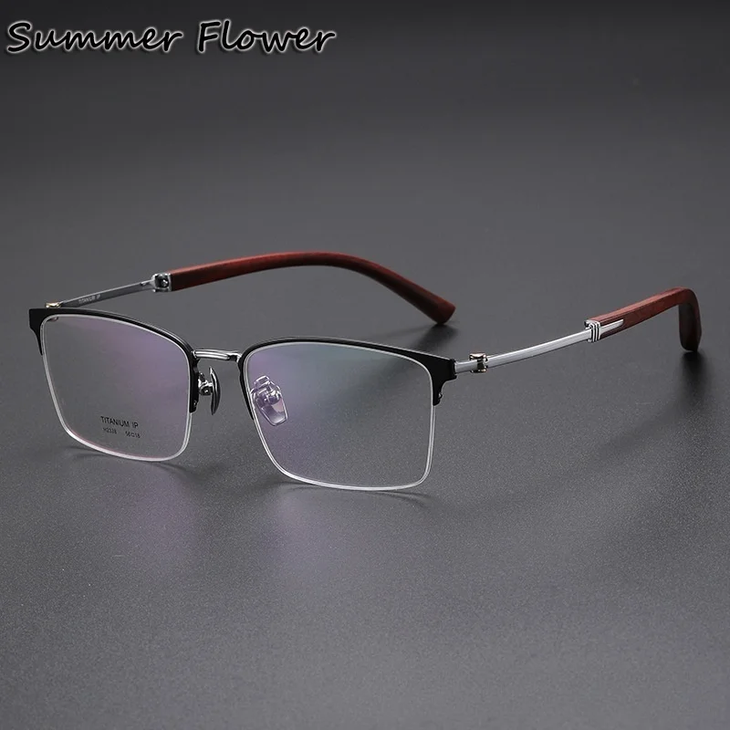 56 mm Frame Men Optical Eyewear Pure Titanium Rosewood High End for Male Prescription Recipe Lens Myopia Gafas for Gentlemen