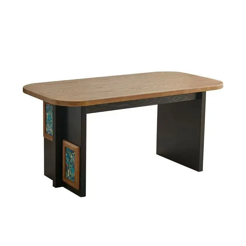 French antique style, solid wood ash wood dining table, household rectangular, walnut color, retro dining table