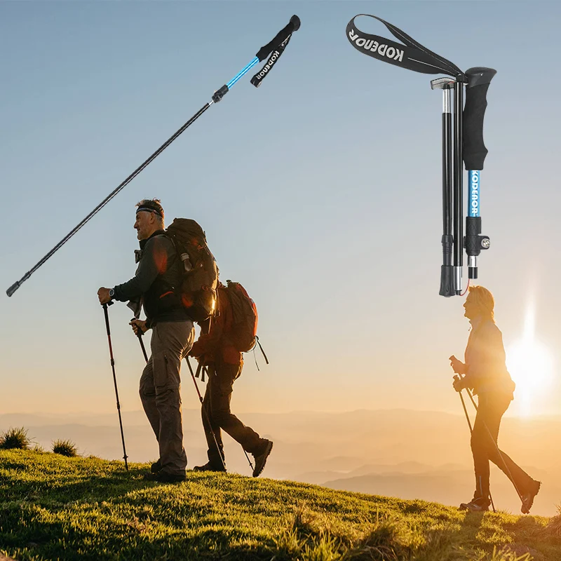 Portable Adjustable Folding Walking Stick 5-Sections Aluminum Lightweight Trekking   Pole Hiking Climbing Cane Crutch
