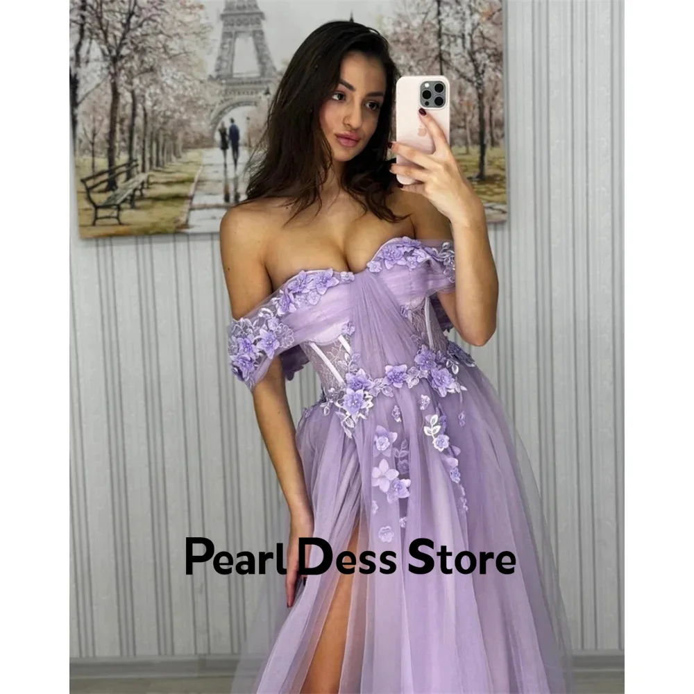 

Pearl Wedding Dress Es Side Slit Lilac Off the Shoulders Evening Dresses Woman Elegant Dresses for Women Gala Party Gauze Line A