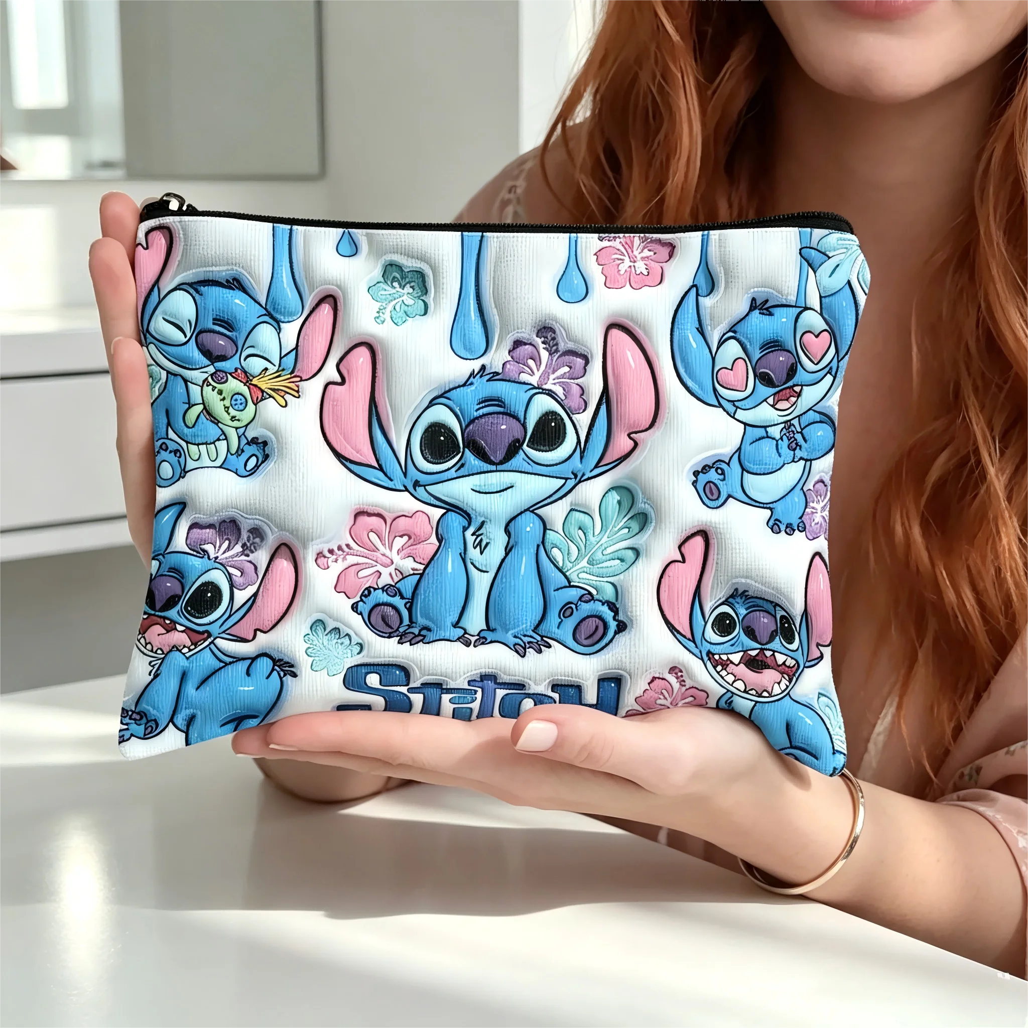 Kawaii Stitch Toiletry Bag Reversible Design Cotton Linen Travel Makeup Organizer Pouch for Ladies Children Home & Travel Use