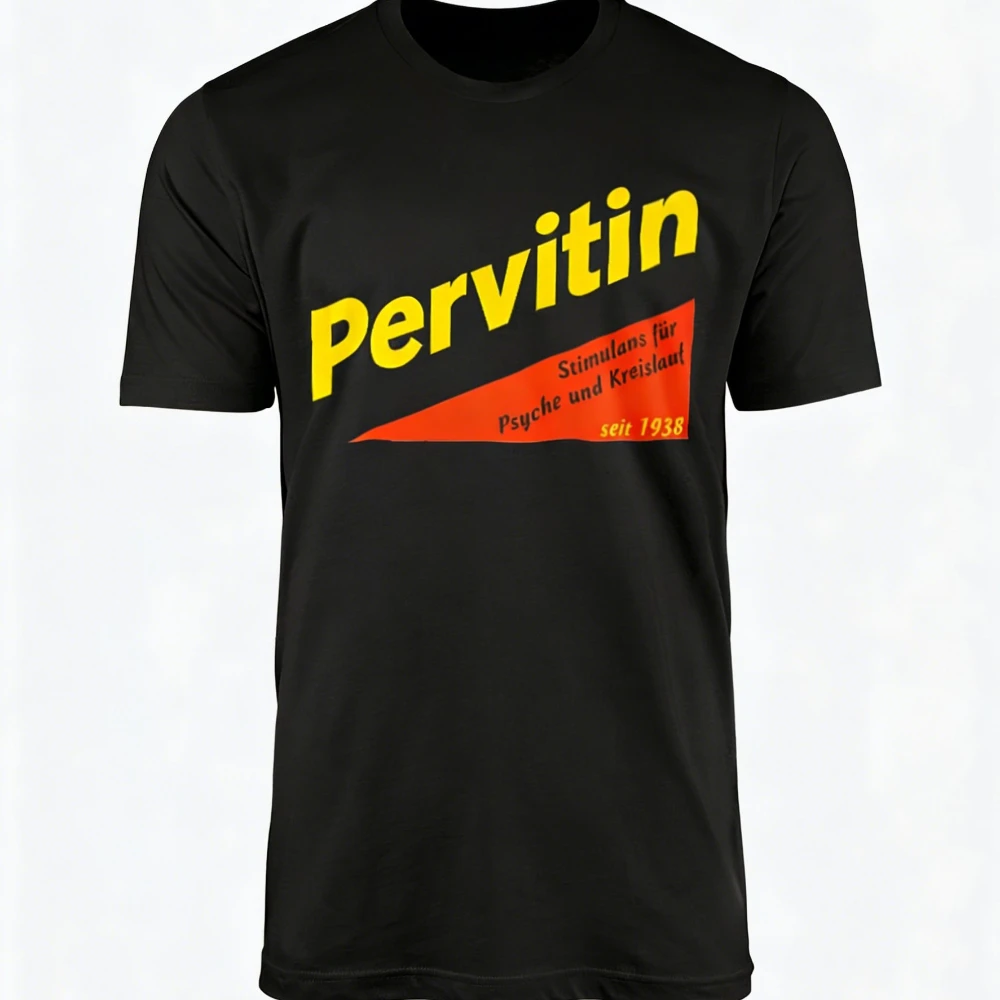 Pervitin Retro Werbe-Strick-T-Shirt Lässig Passend für Herren Klassische Passform Weich Bequem Hochwertige Stoffqualität Schnelltrocknendes T-Shirt