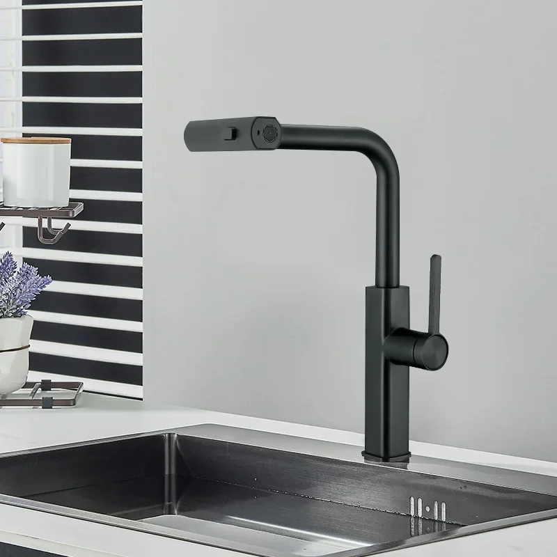 YYHC-Black Rose Gold Kitchen Faucet with New Design Pull-Out Tap 3-Way Ceramic Valve Magnetic Dock Pull down Spray Type