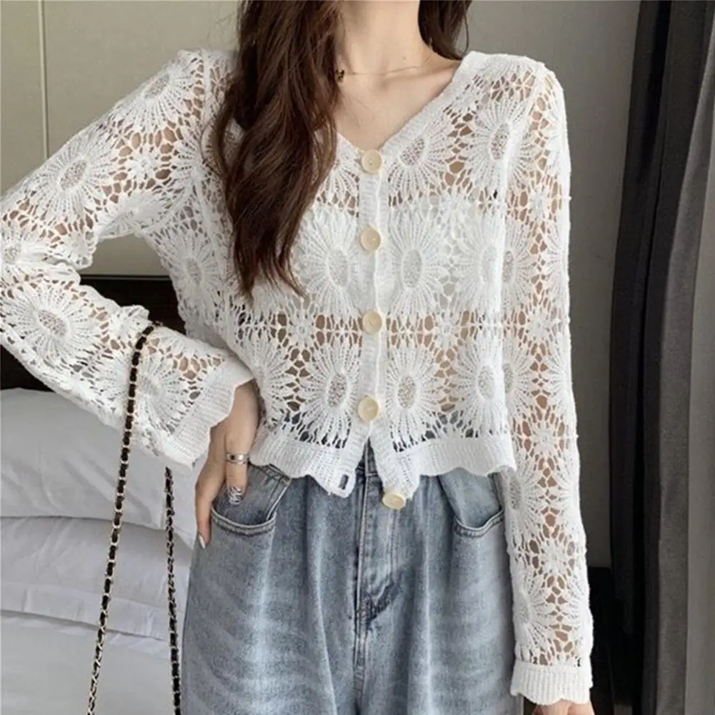 Кружевной кардиган ручной работы, вязаный крючком, женский кардиган 2025, рукав 3/4, ажурный прозрачный свитер с открытой передней частью, летний вязаный свитер в стиле бохо