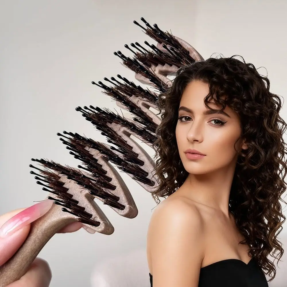 

Расческа для волос с полой щетиной кабана, расческа для вьющихся волос, расческа для ухода за пушистыми волосами, массажная щетка для кожи головы, расческа в стиле розы