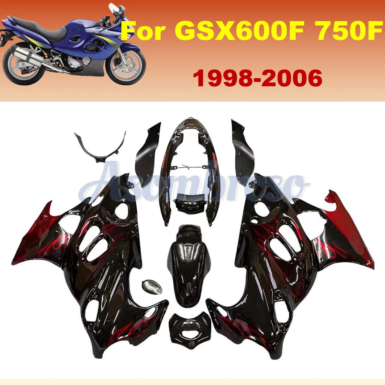 Red Flame Bodywork set For Suzuki GSX600F 2003 2004 GSX750F 2005 2006 GSX600 750F 1998-2006 Motorcycle Fairings Kit