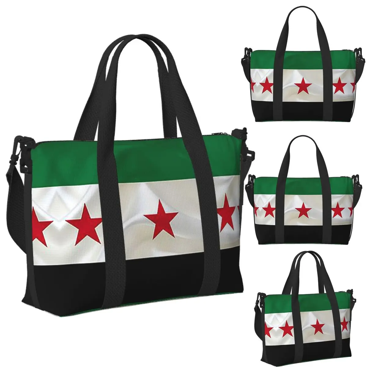 Custom Syria Independence Flag (2) Beach Travel Bag Large Capacity Tote Bags for Gym Sport Women Shopping Duffle Shoulder Bag