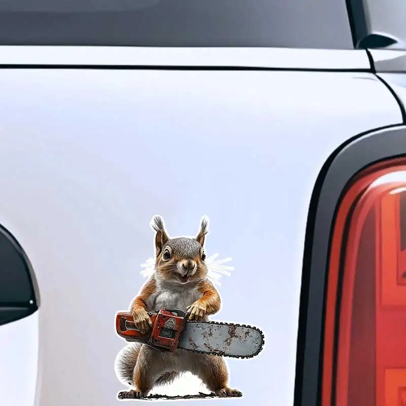 Squirrel with Chainsaw Car Sticker Vinyl Decal Waterproof Rear Window Motorcycle Camper Bumper Truck Laptop Decoration TM319