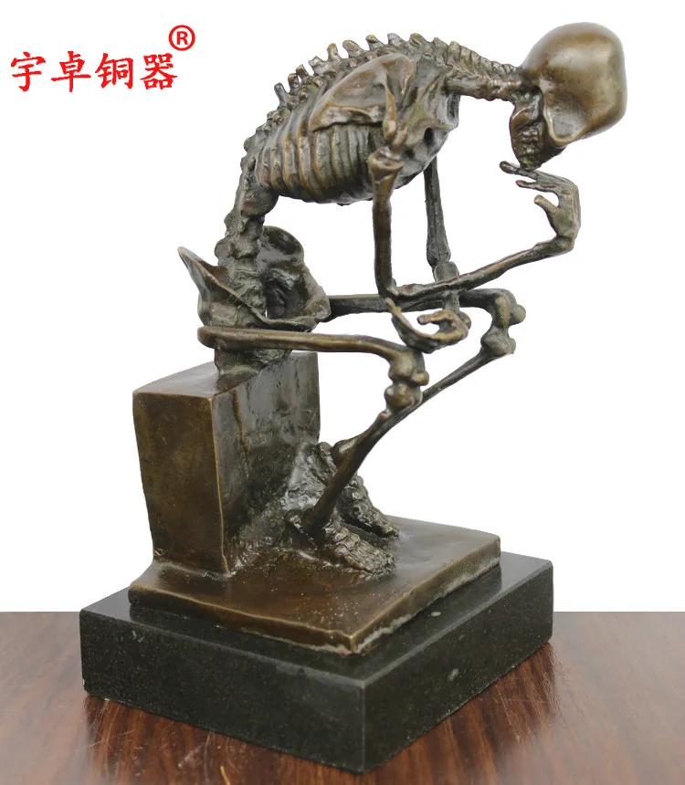 Skeleton Thinker Bronze Statue Bronze Thinking skeleton Sculptures Abstract Bronze Casting Art Crafts For Home Decor Ornament