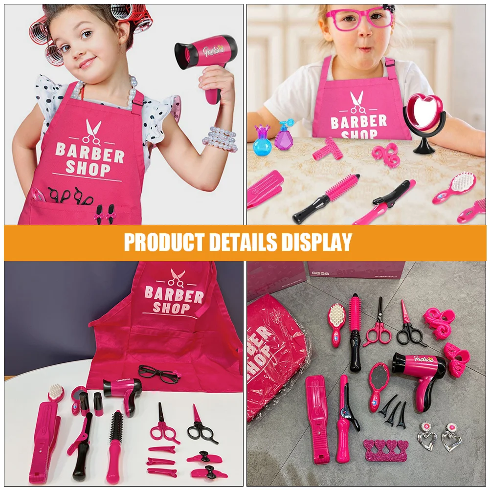 Hair Salon Girls Toys Hairdressing Tools Kids Small Barber Playset Pretend Stylist Kit Rosy