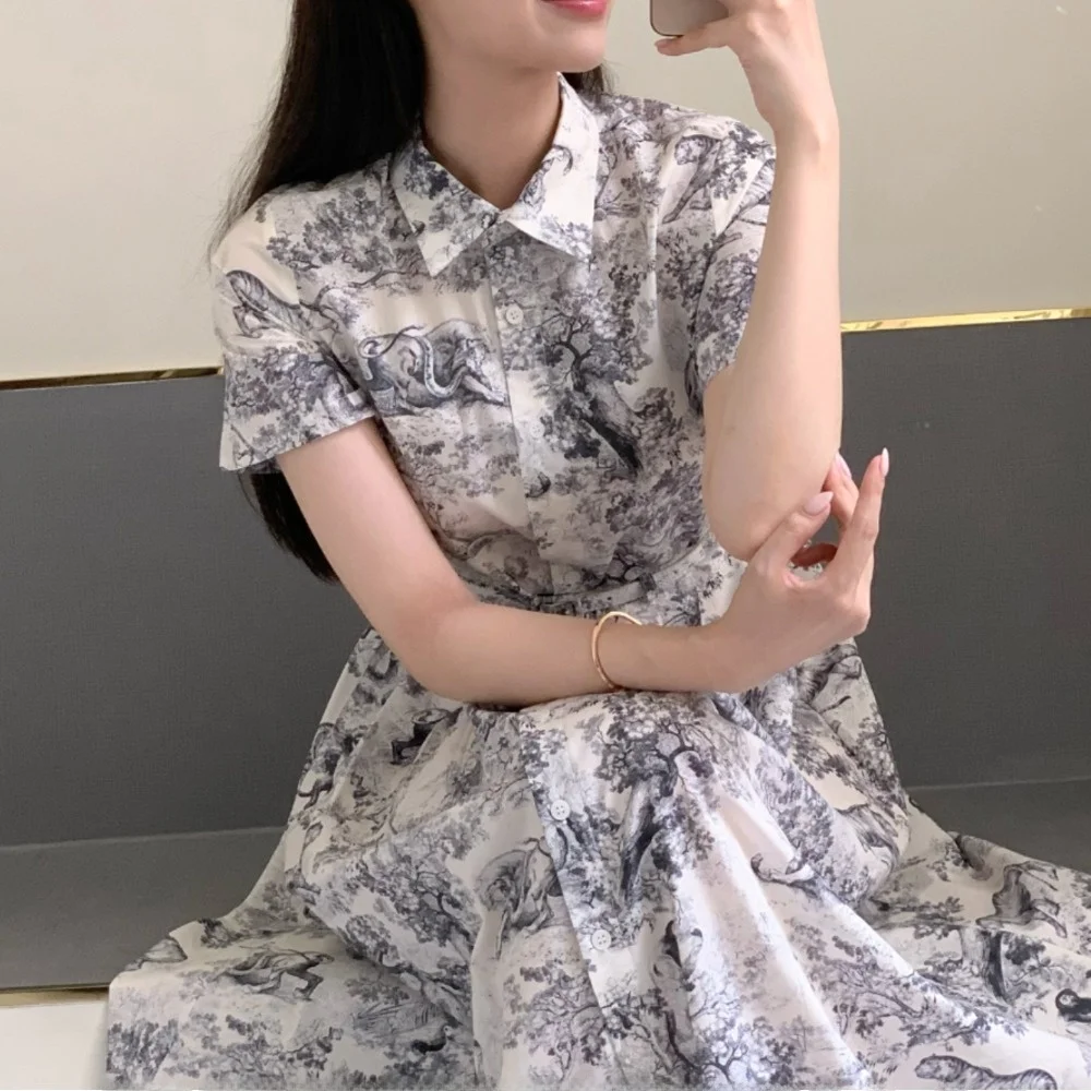 فستان رسم زيتي بتصميم رجعي بتأثيرات الغسيل بالحبر، أناقة فريدة من نوعها، فستان صيفي من القطن 00%، موضة نسائية. #2