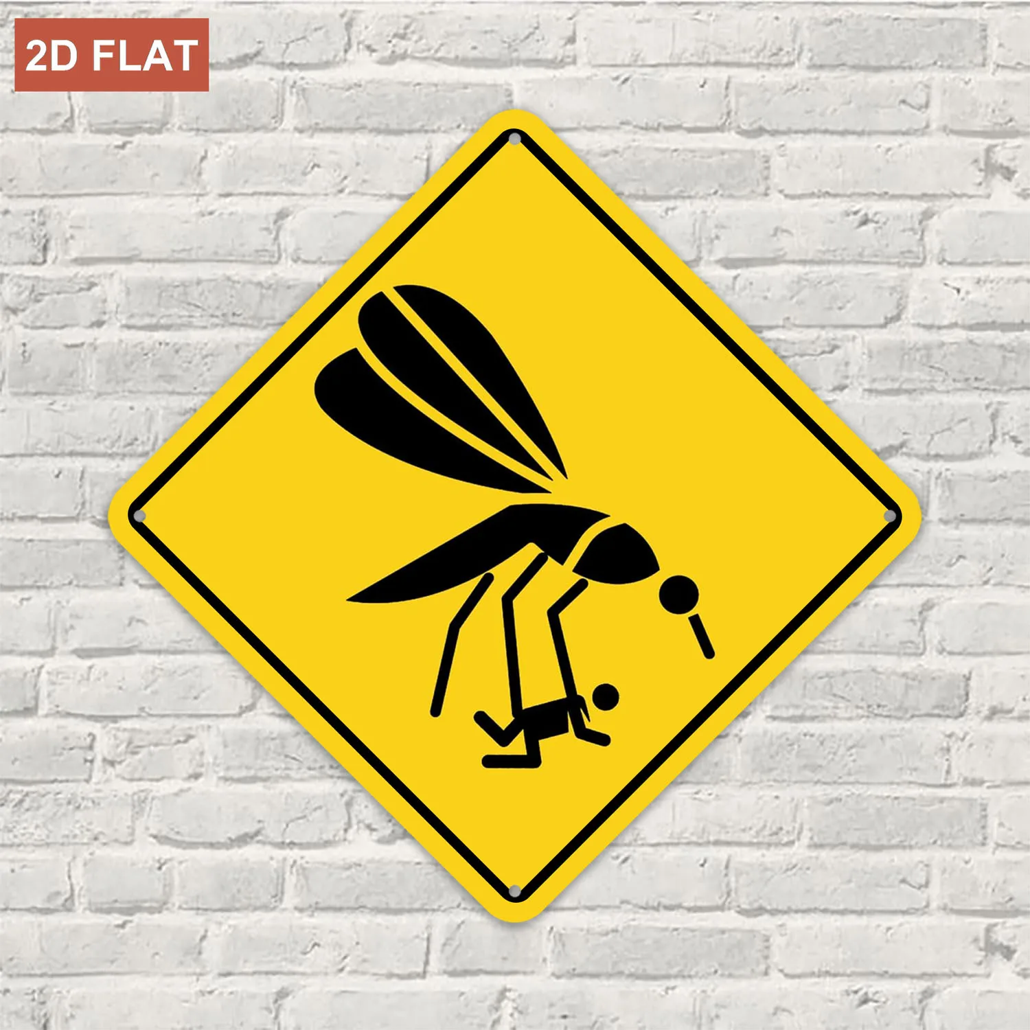 Mosquito Carrier Crossing Warning Sign; Mosquito Animal Attention; Yellow Wall Art Decoration; Decorative Railing