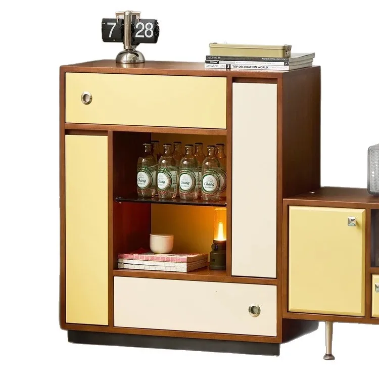 خزانة جانبية لتناول الطعام من الخشب الصلب من Nordic Bauhaus، خزانة زاوية لغرفة المعيشة، خزانة مشروبات صغيرة، تخزين على الحائط