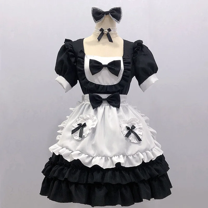 Cosplay Classical Maid Costumes Lolita Apron Maid Outfits Anime Black White Cute Coffee Waitress Uniform Party Princess Dress