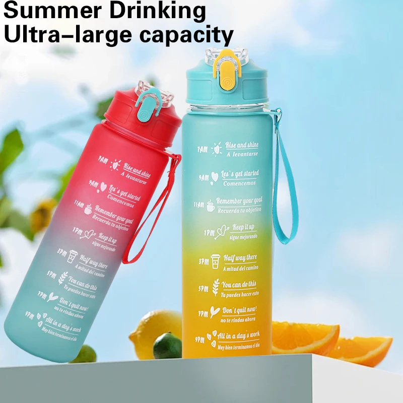 

800ml Sports Bottle With Time Scale BPA Free Outdoor Gradient Color Sports Water Bottle Portable Large Capacity Gym Straw Mug