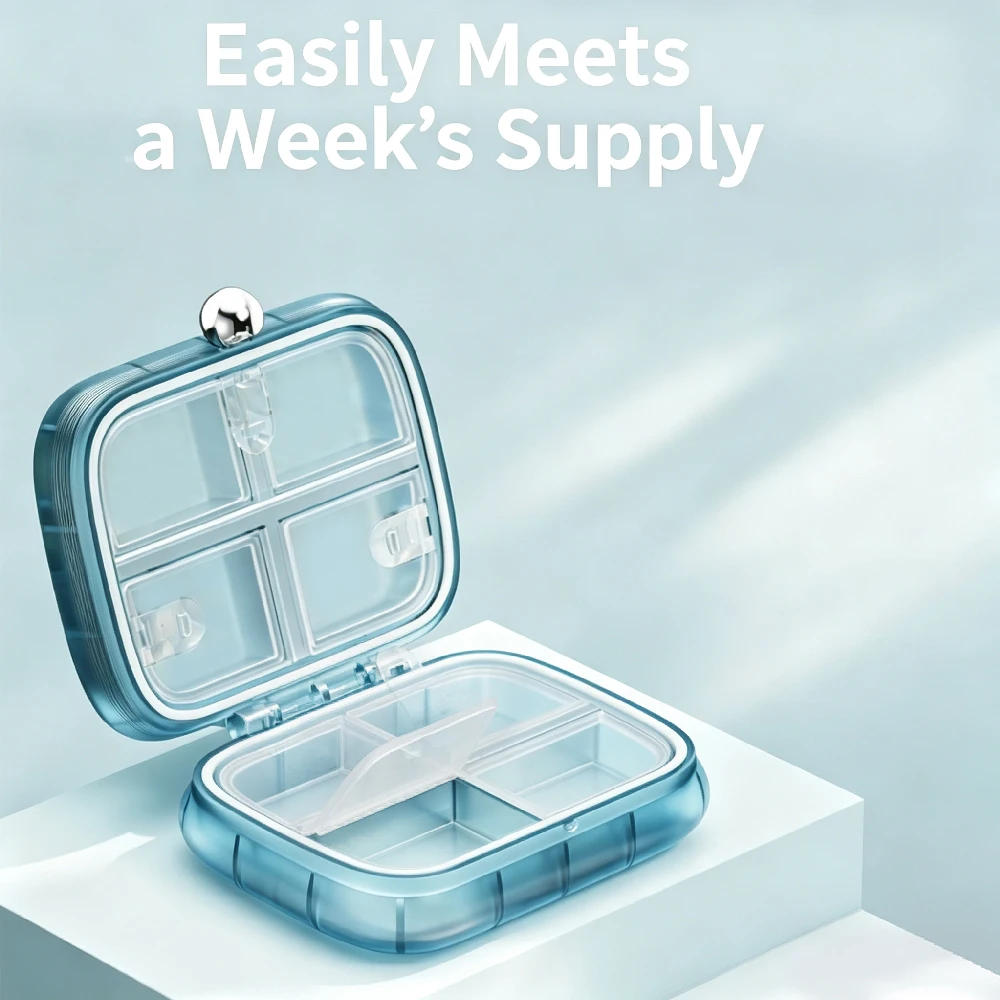 Weekly Pill Organizer 7 Compartments Moisture Proof Travel Case,Portable Vitamin Holder Compact Supplement Box for Purse &Pocket