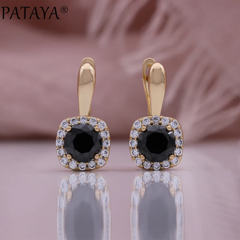 PATAYA Hot Simple Natural Zircon Clips Earrings for Women Trendy Champagne Gold Color Bride Wedding Earrings Fine Jewelry