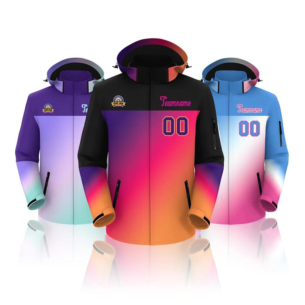 

Best Selling Winter Windbreaker for Adults High Quality Custom Softshell Jacket Stand Fantasy Gradient Color Waterproof Canvas