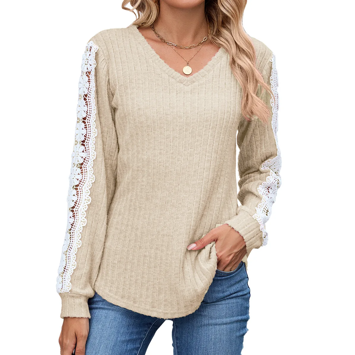 

Women Flower Lace Long Sleeve Sweater Shirt Tops