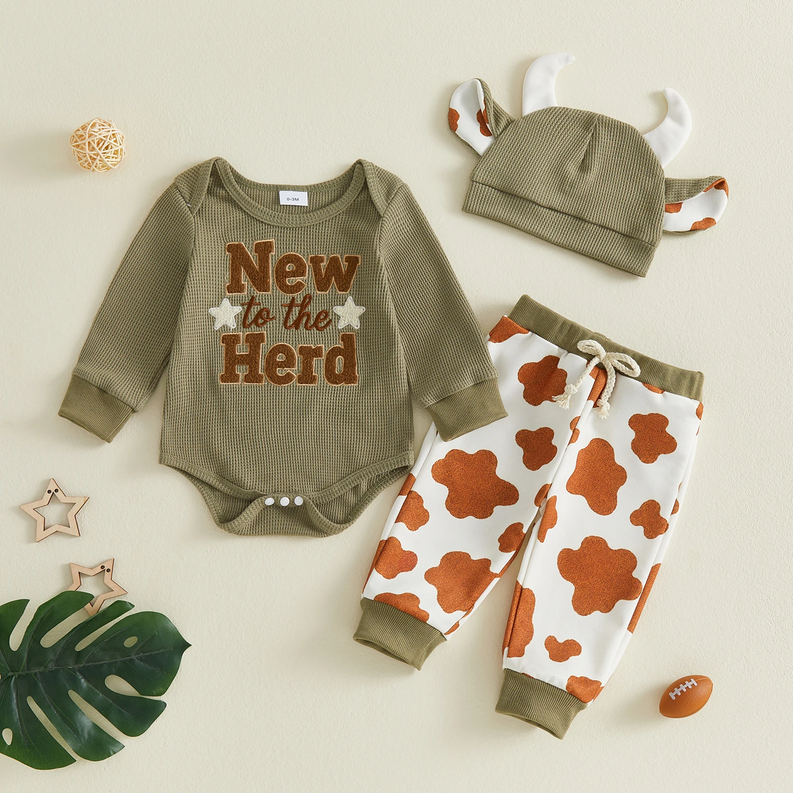 3pcs Set Baby Boy Fall Outfits Letter Embroidery Long Sleeve Romper and Pants Hat Cute Boys Clothing Set