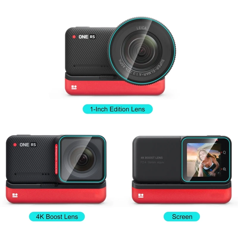 PULUZ 3 in 1 Screen + 4K Lens + Leica Lens Tempered Glass Film For Insta360 One RS Camera High Clear Protective Film