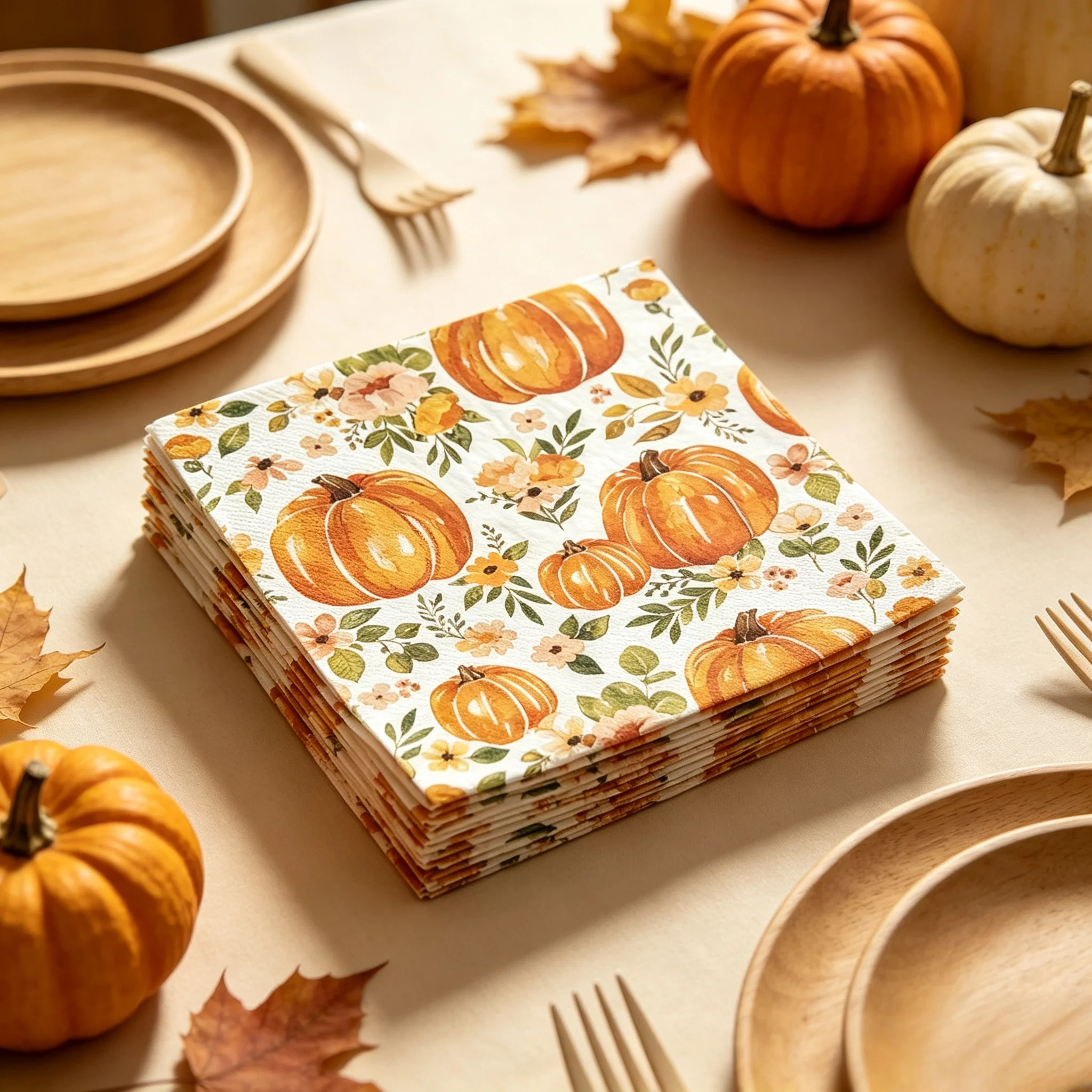 Halloween/Thanksgiving Pumpkin Floral Paper Napkins 1