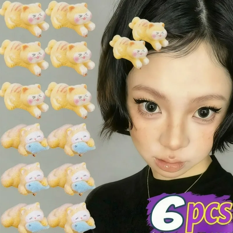 

1/6 шт., кавайные заколки для волос с изображением кота, мультяшные смоляные заколки в виде утконоса, челка для девочек, боковые заколки для волос, женские плюшевые 3D заколки для волос, головные уборы