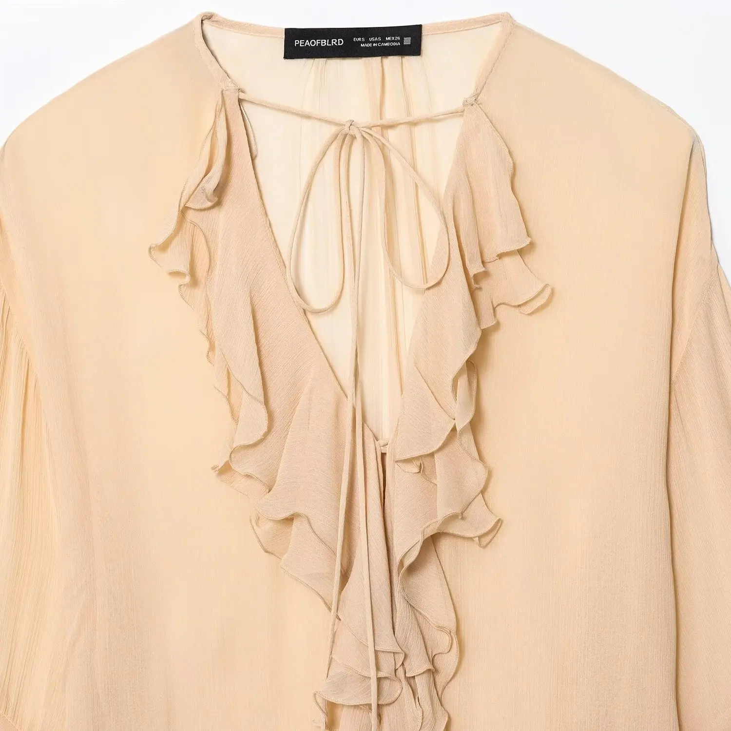 

Korejepo 2025 New Women European and American Style Low Neck Lace Up Ruffle Edge Flared Sleeve Shirt Top