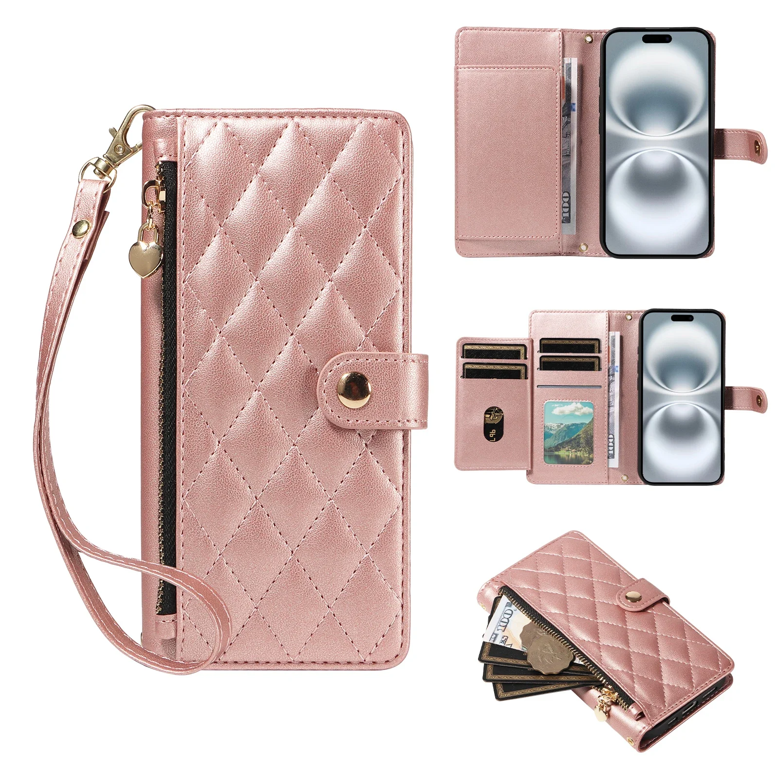 Shoulder Zipper Wallet Case For Redmi K80 K70e K70 K60 K50 Ultra Luxury Multi 5 Cards Leather Lanyard Wrist Flip Cover Funda