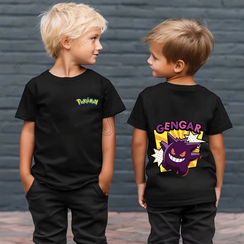 New Cartoon Pokemon Gengar Pattern Print Cotton Children Tshirt Summer Casual Short Sleeve Tees Sports Parent-child Clothing
