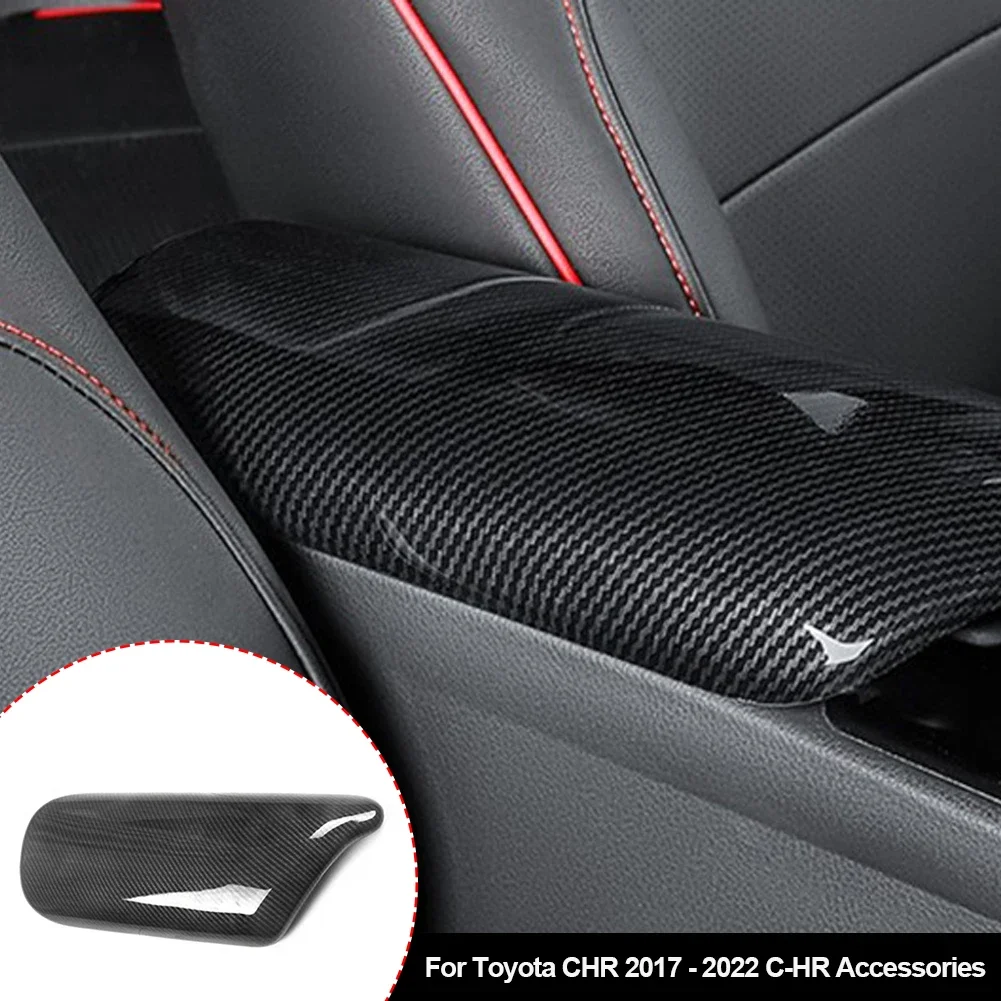 Carbon Fiber Car Center Armrest Cover Panel Chrome for Toyota Chr 2017 2018 2019 2020 2021 2022 C-hr Accessories Sport Gr Sport