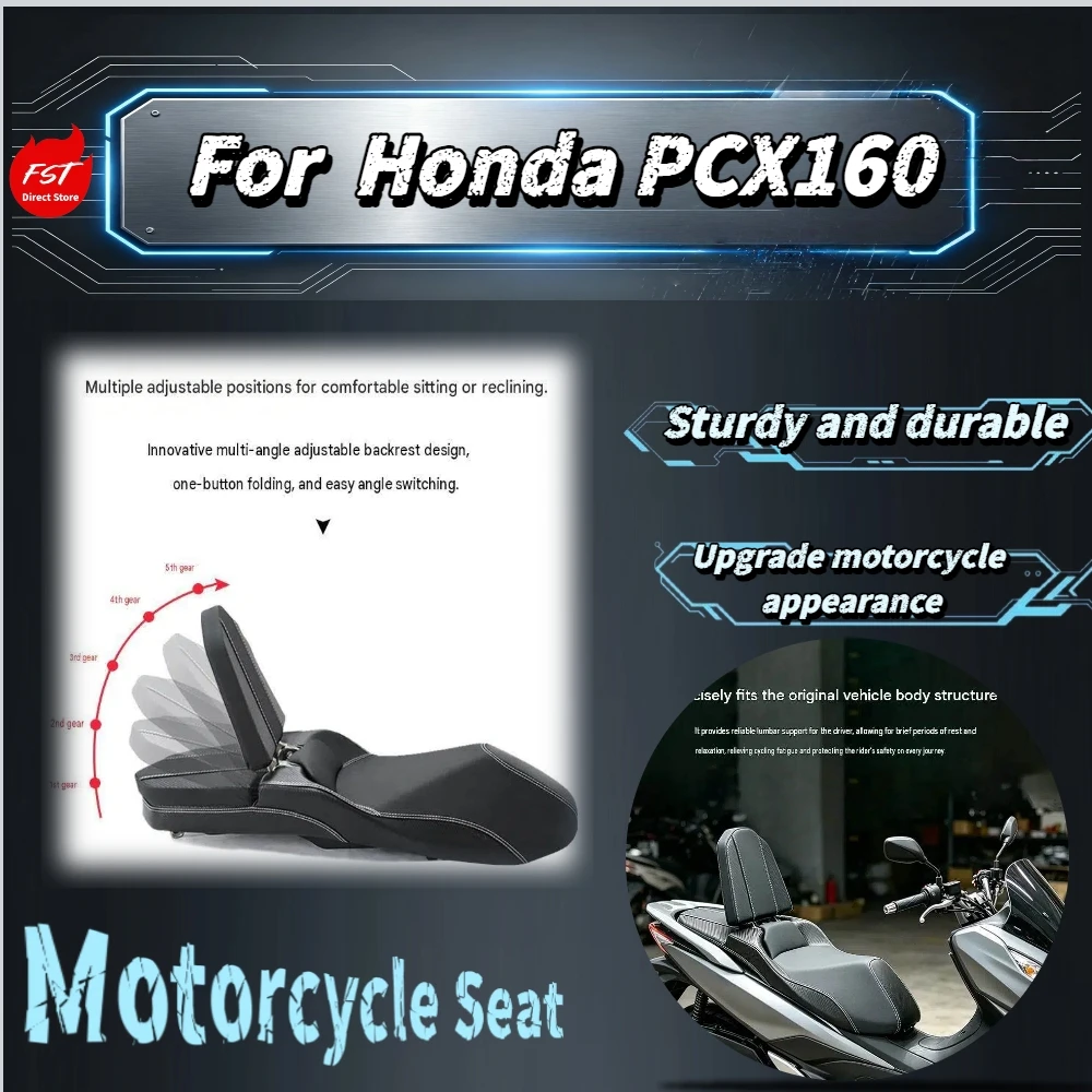 For Honda PCX160 PU Big‑Sofa Saddle Assembly 5‑Gear Adjustable Backrest Waterproof Direct Fit Mod Accessories