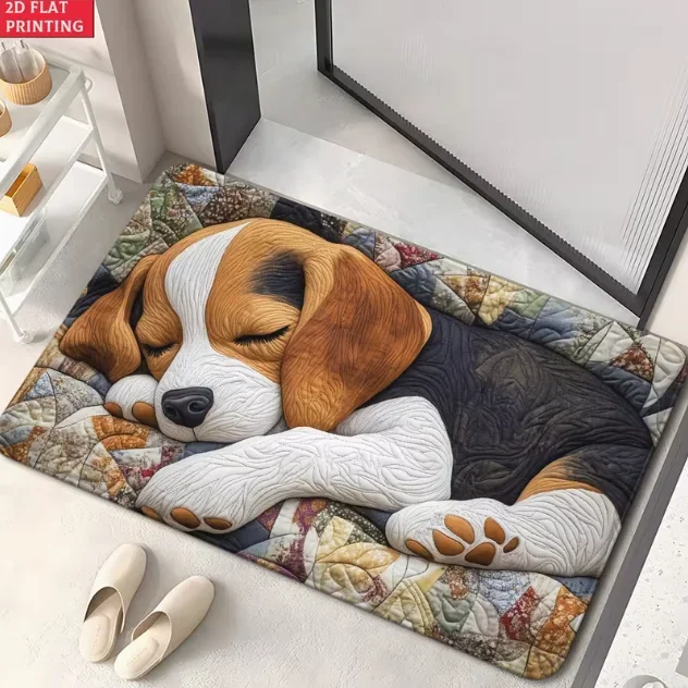 1 Cute Sleeping Beagle Floor Mat Suitable for Bedrooms, Living Rooms Camping and Anti Slip Absorbent Machine Washable Floor Mat