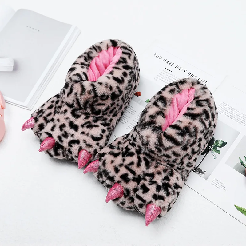 Funny Unisex Animal Paw Slippers Shoes Dinosaur Claw Slippers Fuzzy Winter Warm Home Indoor Room Shoes Cosplay Halloween Costume
