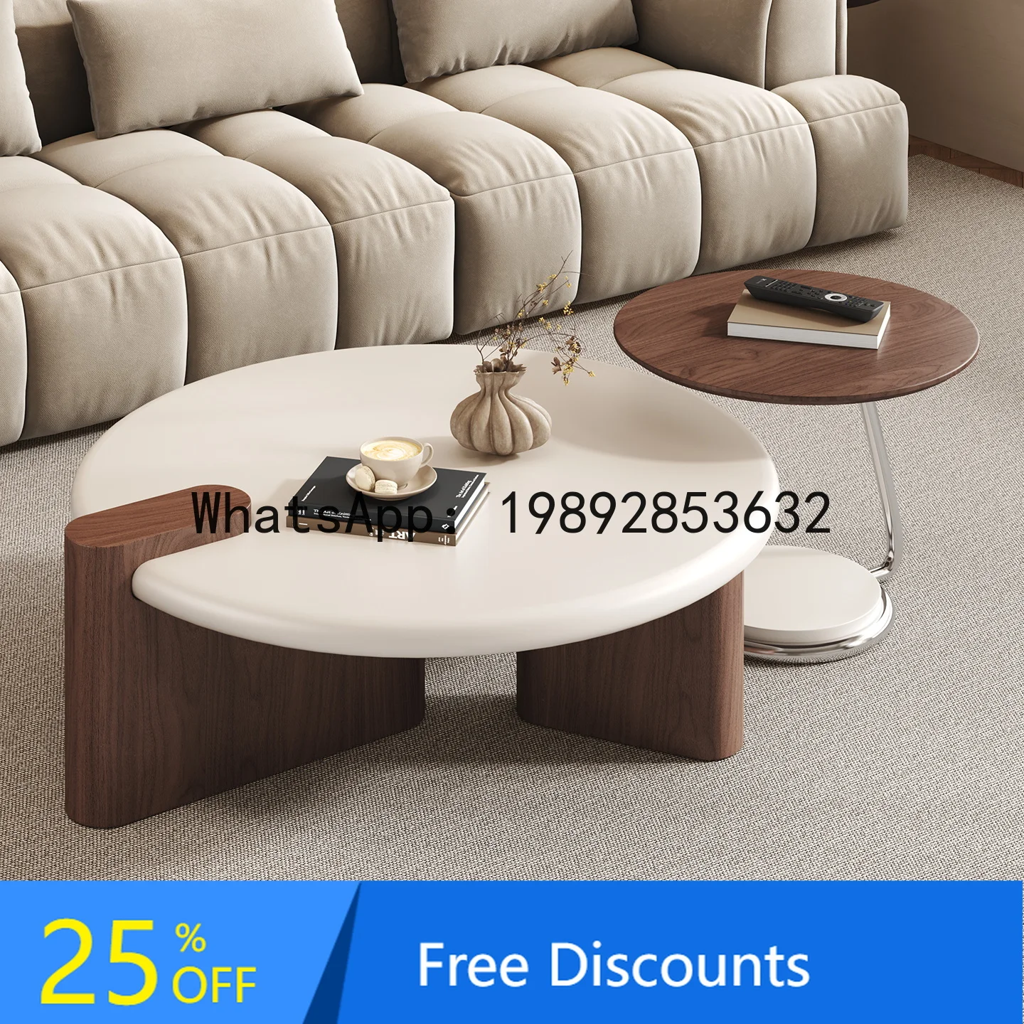 

YFY Vintage Style Round Coffee Table Set Simple Living Room Home Small Apartment 2025 New Cream Style