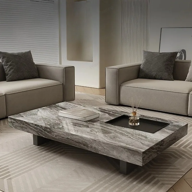 Slate Coffee Table - Luxury Marble Pattern Minimalist Side Table for Small Modern Living Room