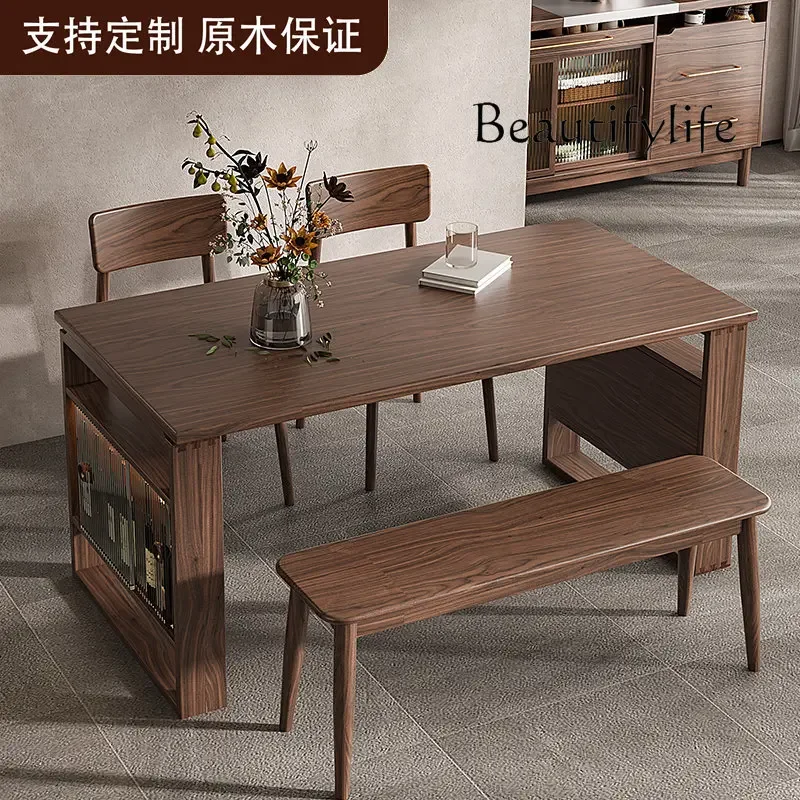 Log Modern Solid Wood Dining Table Dining Chair Shimadai Household Integrated Wine Cabinet Locker Eating Table