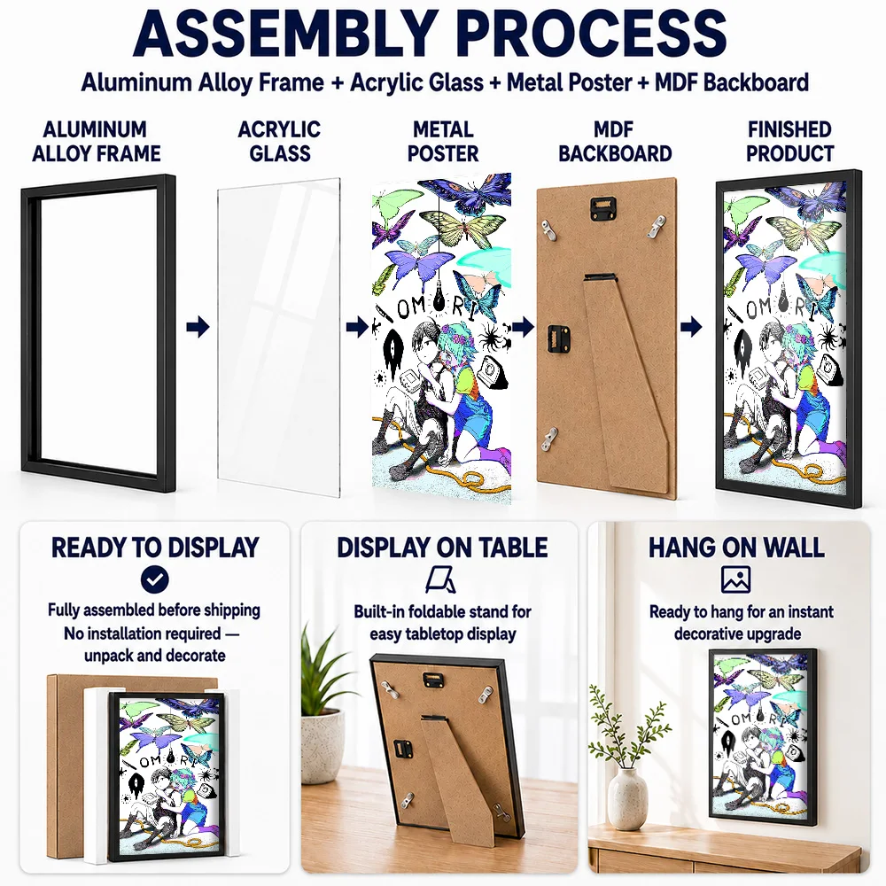 OMORI Framed Aluminum Metal Poster Customized Mystical Character Tribute Wall Art Ideal For Media Lounge Player Collector Gift