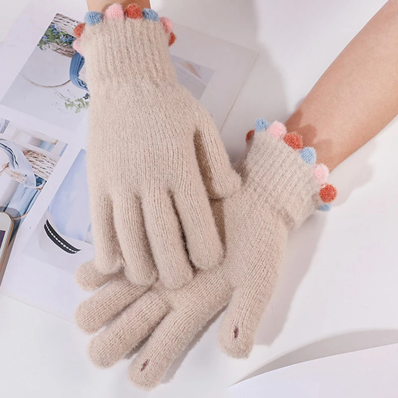 Manoplas de punto con pantalla táctil para mujer, guantes cálidos de lana a la moda para invierno, guantes de dedo completo para conducción de ciclismo, regalo bonito para niña T56