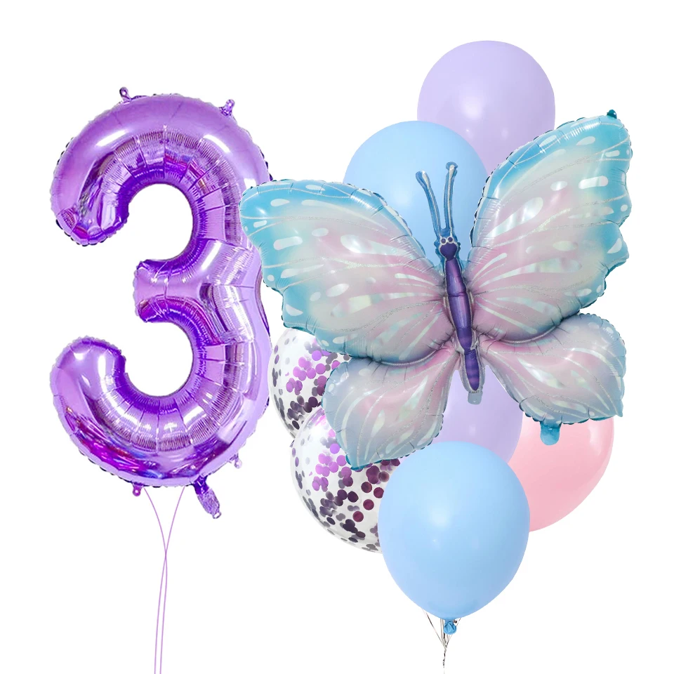 

11pcs Butterfly Balloon Set Purple Foil Number Balloon Girl's Butterfly Themed Birthday Party Decoration Baby Shower Balloons