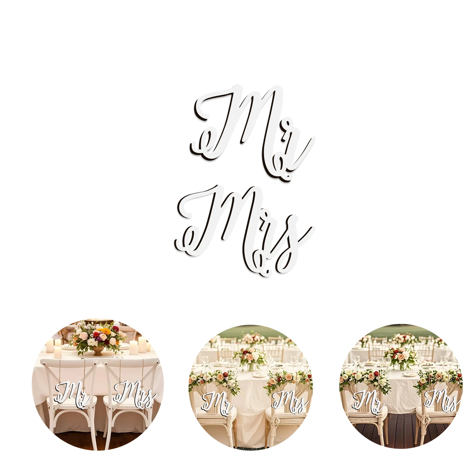 Mr and Mrs Wooden Chair Signs Set - White 16.8cm Height, 0.4cm Thick with Gold Ropes, Wedding Reception Decor