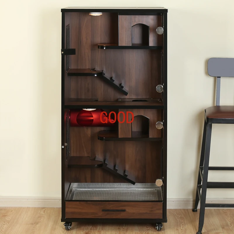 

Chinchilla Villa Cage Cabinet Cat House Home Luxury With Cooling Wooden House Double-layer Oversized Anti-bite Castle